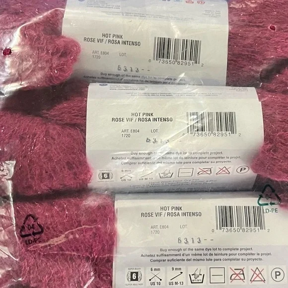 Lot of 12 Red Heart Boutique Rigoletto Metallic Skeins, Hot Pink - Picture 5 of 6